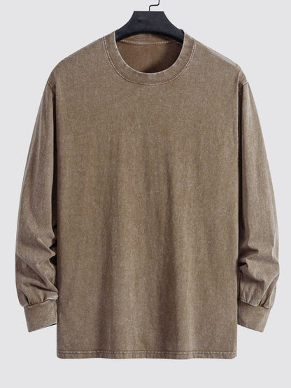 Relax Fit Long Sleeve Washed Distressed T-Shirt
