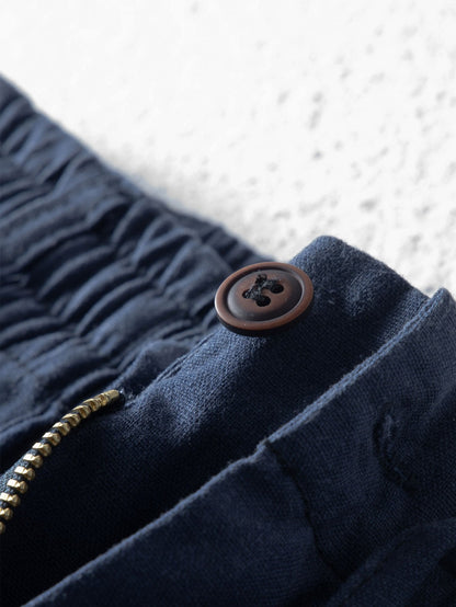 Linen Cotton Blend Drawstring Shorts