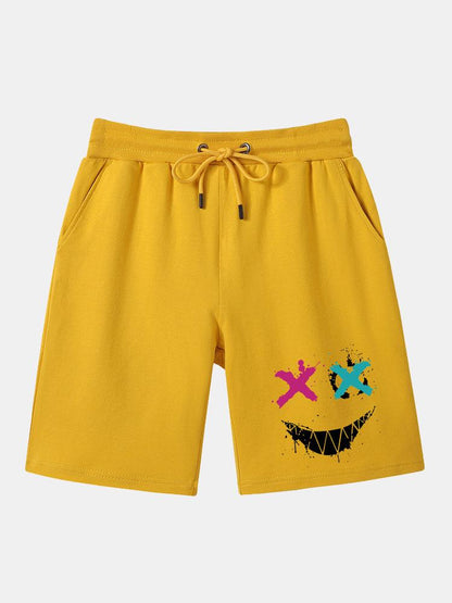 Graffiti Smiley Face Print Man Mid Length Shorts