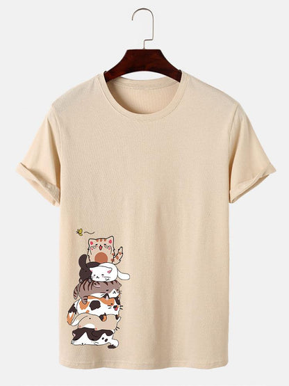 Cartoon Cat Print T-Shirt