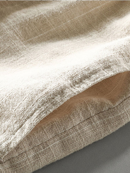 Linen Cotton Blend Drawstring Striped Shorts