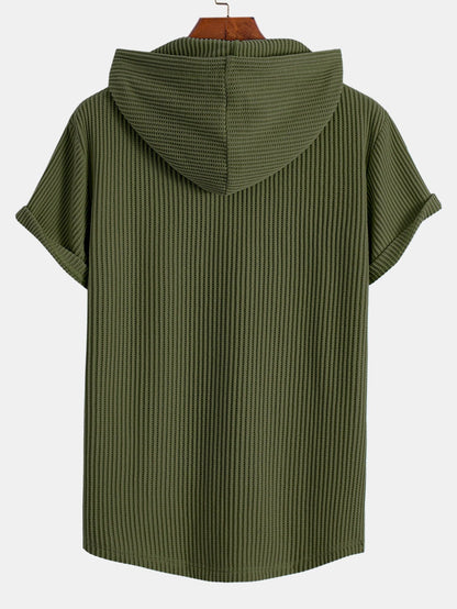 Knitted Waffle Arc Hem Hooded T-Shirt