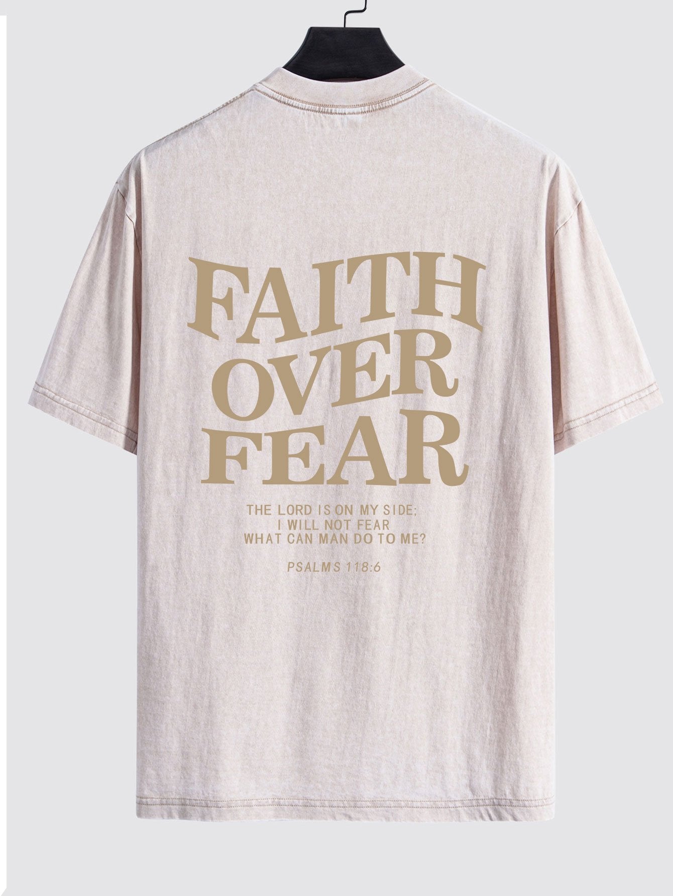 Faith Over Fear Print Washed Distressed Drop Shoulder T-Shirt