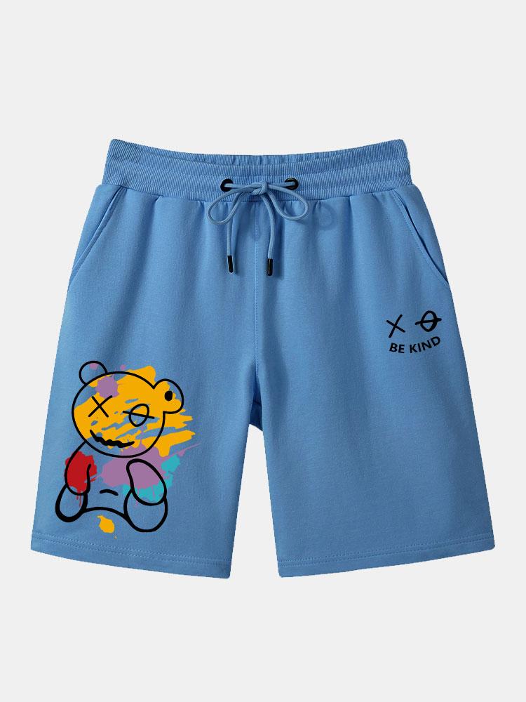 Graffiti Bear Print Man Mid Length Shorts