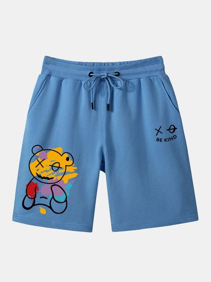 Graffiti Bear Print Man Mid Length Shorts