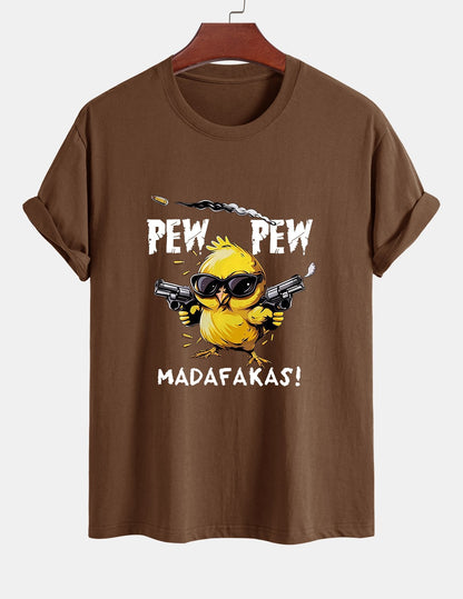 Regular Fit PEW PEW MADAFAKAS Chicken Print Cotton T-Shirt