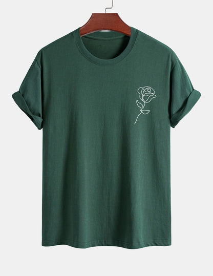 Regular Fit Simple Rose Print Cotton T-Shirt