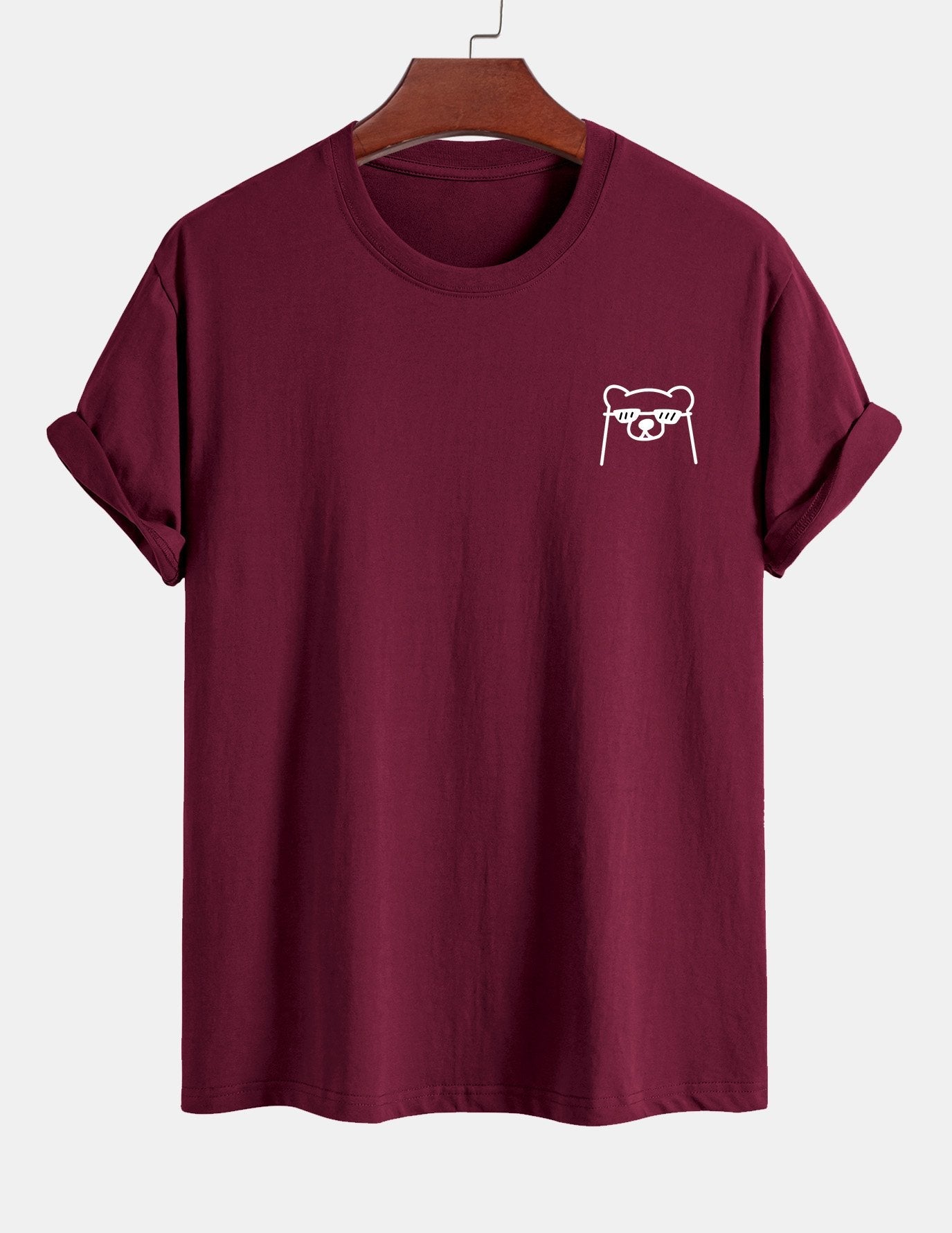 Regular Fit Bear With Sunglasses Print Cotton T-Shirt