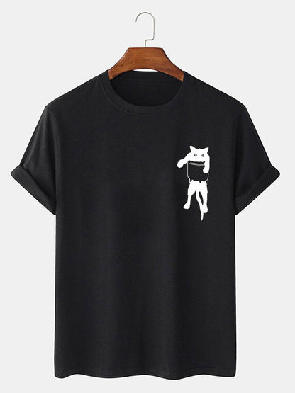 Pocket Cat Print T-Shirt